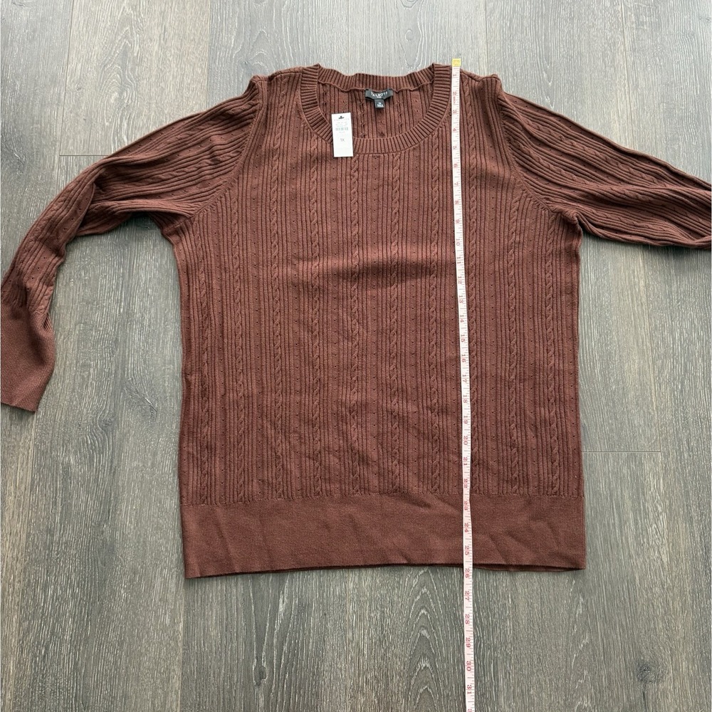 TALBOTS Plus NWT Long Sleeve Ribbed 1X Sweater Brown Boho Fisherman Office Prep - Picture 7 of 10